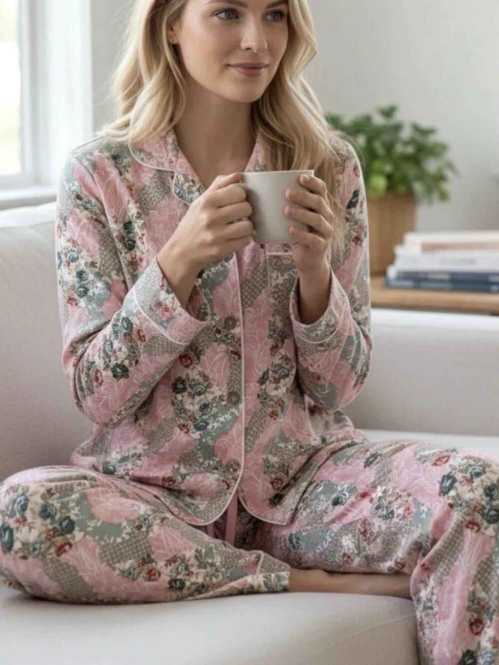 Papinelle Pink/Green English Rose Sz S Sasha Cotton Pajama Set Cottagecore